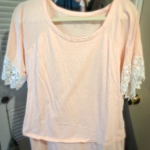 Latched Mama Pink Nursing Tee w/ Lace Sleeve
